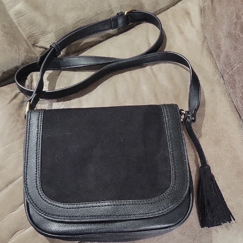 Chic Black Suede and Polyurethane Crossbody Bag